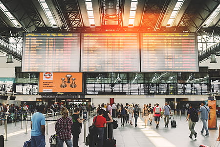 Travelling. Airport main hall at summer with passengers. thumbnail