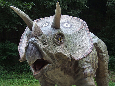 brown triceratops statue near trees thumbnail