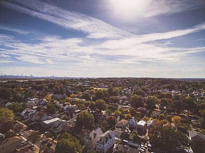 bird's eye view photo of houses and trees during daytime thumbnail