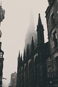 graysale photo of concrete buildings thumbnail