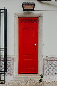 Colorful wooden door in the facade of a typical Portuguese house at Lisbon, Portugal thumbnail