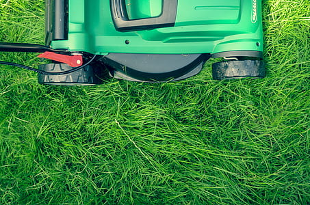 green push lawn mower on grass thumbnail