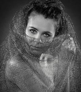 grayscale photo wearing scarf thumbnail