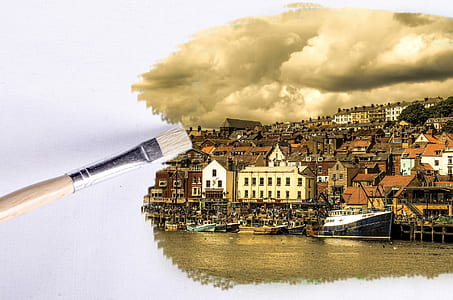 white and brown houses painting with paint brush thumbnail