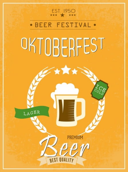 Beer Festival Banner Yellow Classical Design Glass Icon Eps Ai