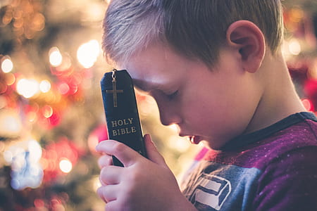 close up photo of boy holding Holy Bible thumbnail