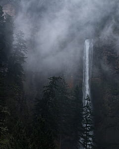 waterfalls surrounded by pine trees thumbnail
