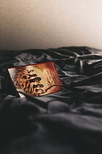 brown and gray textbook on black textile thumbnail