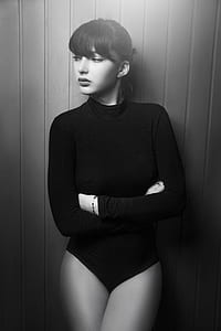 grayscale photo of woman wearing bodysuit thumbnail