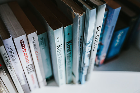 Books on a bookcase shelf thumbnail