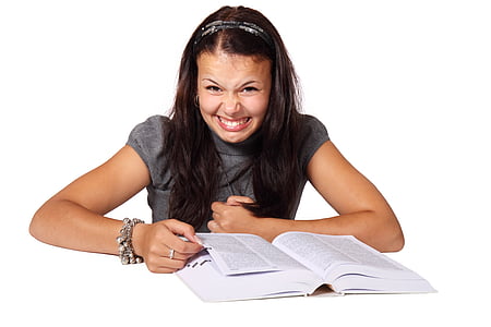 angry woman's face holding book thumbnail