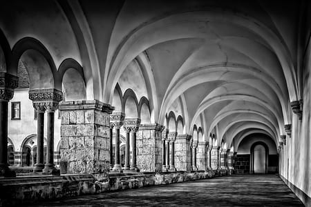 grayscale photo of building's interior thumbnail