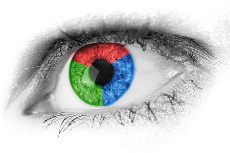 person's blue, red, and green iris thumbnail