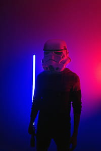 person wearing Star Wars Stormtropper helmet thumbnail