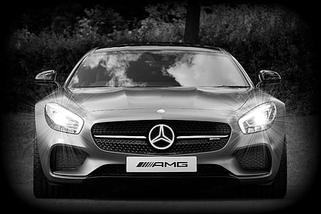 silver Mercedes-Benz AMG GT grayscale photography thumbnail