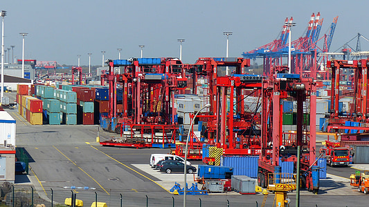 red intermodal cranes on port thumbnail
