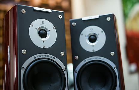 Selective Focus Photography of Two Brown-and-black 2-way Bookshelf Speakers thumbnail