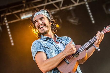 smiling man while playing ukulele thumbnail