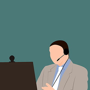 Man taking or teaching online course, or on internet call, with headset and copyspace. thumbnail
