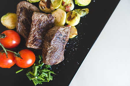 Beef steaks with vegetables from above thumbnail