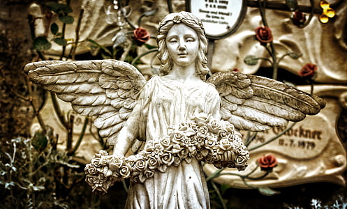 selective focus photography of gray angel statue thumbnail