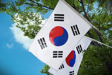 two Korea flags under blue clouds thumbnail