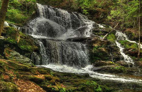 time lapse photography of waterfalls in forest thumbnail