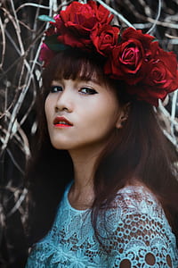 woman, female, portrait, asian, crown, flower crown thumbnail