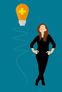 Illustration of woman standing and thinking, coming up with ideas. thumbnail