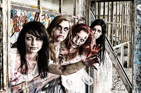 four zombie woman on building ruins thumbnail