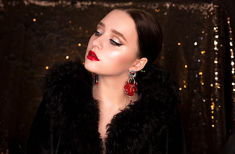 woman wearing black fur top thumbnail