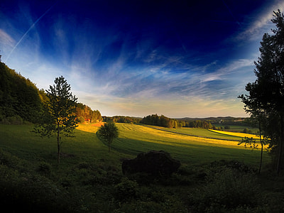 green grass under the cloudy sky photo thumbnail