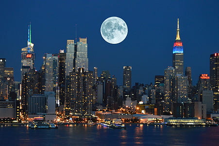 city skyline under full moon thumbnail