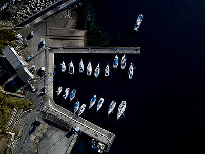 bird's eye view photography of boats on body of water thumbnail