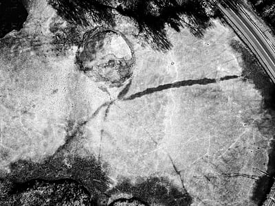 aerial view, drone, from above, black and white thumbnail