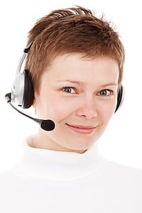 woman wearing white turtleneck shirt with gray headset thumbnail