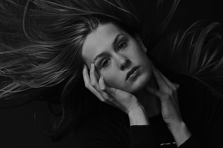 grayscale photography of a woman thumbnail