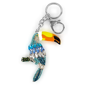 blue, yellow, and green gemstone bird keychain thumbnail
