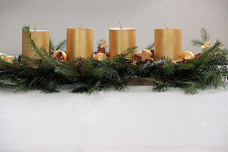 four gold pillar candles thumbnail