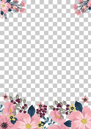 Flower , Hand painted pink borders, pink and green floral frame on white background PNG clipart