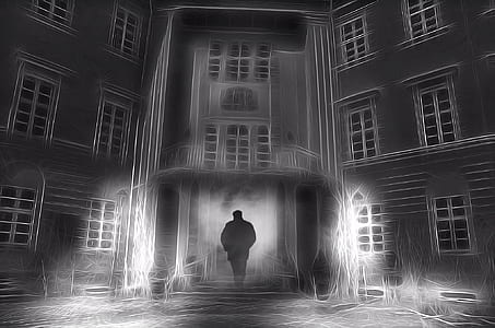 man silhouette near house thumbnail