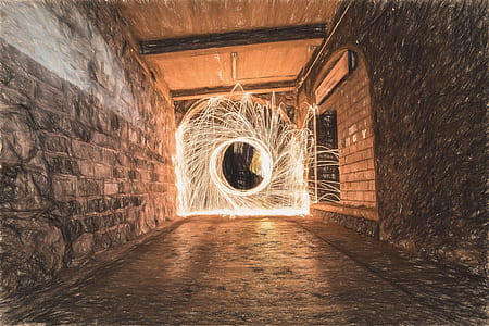 Sparks in Tunnel during Daytime in Time Lapse Photography thumbnail