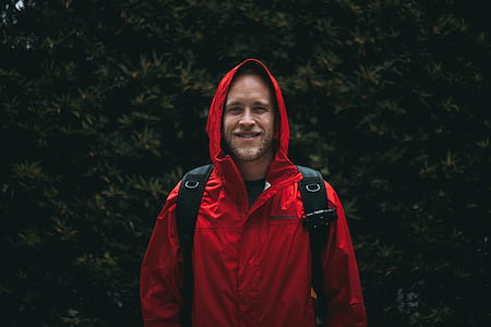 man wearing red zip-up hoodie jacket thumbnail
