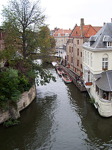 Aerial view over one of Bruges' canals in Belgium thumbnail