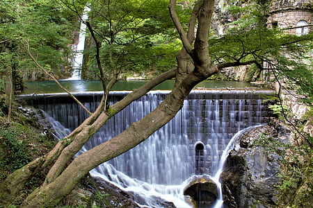 landscape photo of waterfalls near green leafed trees thumbnail
