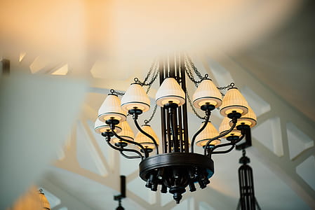 black metal framed upright chandelier thumbnail