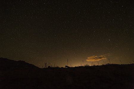 silhouette of mountain during night time thumbnail