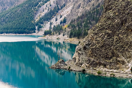landscape photo of body of water with green trees and mountain thumbnail