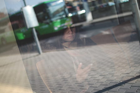 person, woman, smartphone, glas thumbnail