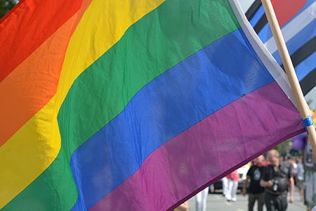 photo of blue, purple, yellow, orange, and green flag thumbnail